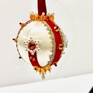 Vintage beaded sequined Christmas ornament, satin ball